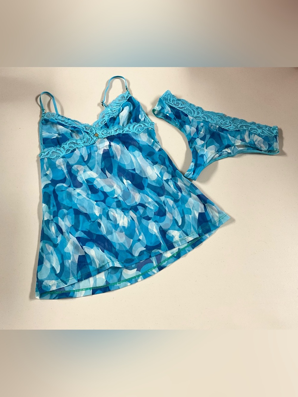 Victoria's Secret Blue Multi-Print Lace-Trim Cami